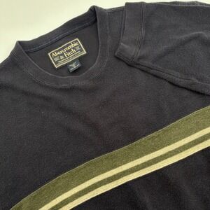 90's Abercrombie Fitch Men's XL Long Sleeve Crewneck Sweater Blue Green Stripe